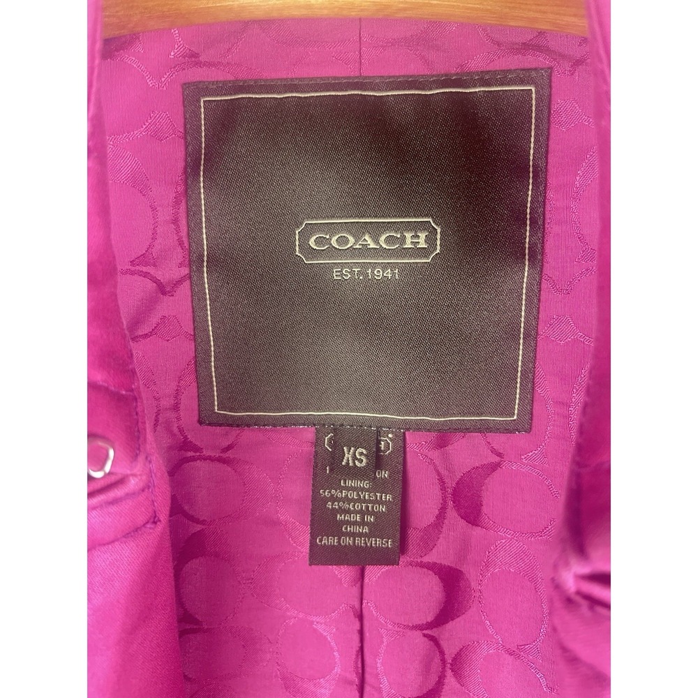 Coach Pink Trench Coat Womens XS Belted Double Breasted Cotton Jacket - Picture 3 of 8